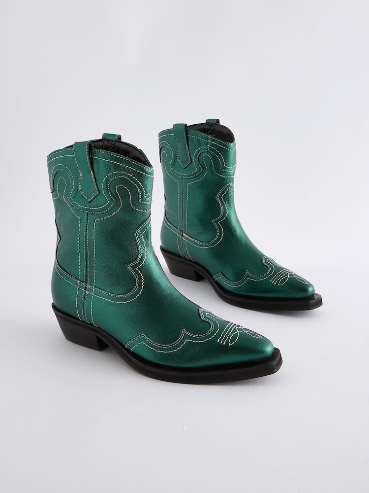 Petrol Silver Forever Comfort® Stitched Western Cowboy Leather Boots - Image 1 of 5