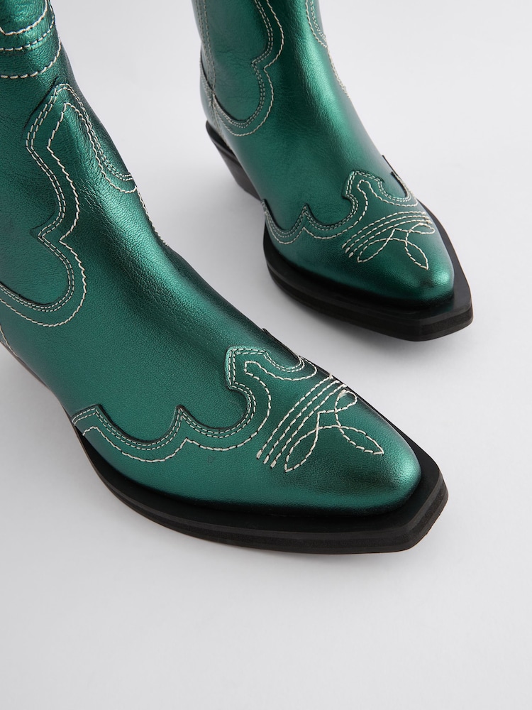 Petrol Silver Forever Comfort® Stitched Western Cowboy Leather Boots - Image 5 of 5