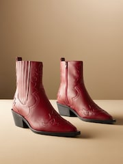 Red Premium Leather Ankle Western Cowboy Boots - Image 1 of 8