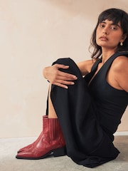 Red Premium Leather Ankle Western Cowboy Boots - Image 10 of 11