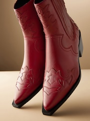 Red Premium Leather Ankle Western Cowboy Boots - Image 4 of 8