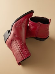 Red Premium Leather Ankle Western Cowboy Boots - Image 5 of 8