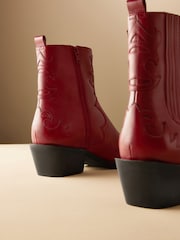 Red Premium Leather Ankle Western Cowboy Boots - Image 6 of 8