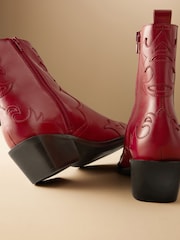 Red Premium Leather Ankle Western Cowboy Boots - Image 7 of 8