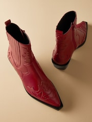 Red Premium Leather Ankle Western Cowboy Boots - Image 8 of 8