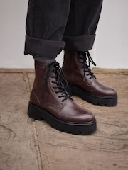 Burgundy Red Signature Leather Forever Comfort® Chunky Lace Up Boots - Image 1 of 12