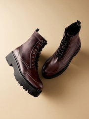 Burgundy Red Signature Leather Forever Comfort® Chunky Lace Up Boots - Image 10 of 12
