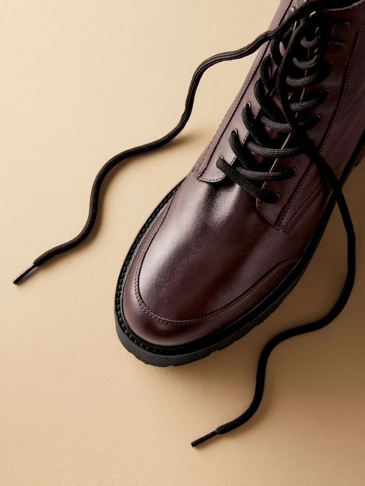 Burgundy Red Signature Leather Forever Comfort® Chunky Lace Up Boots - Image 12 of 12