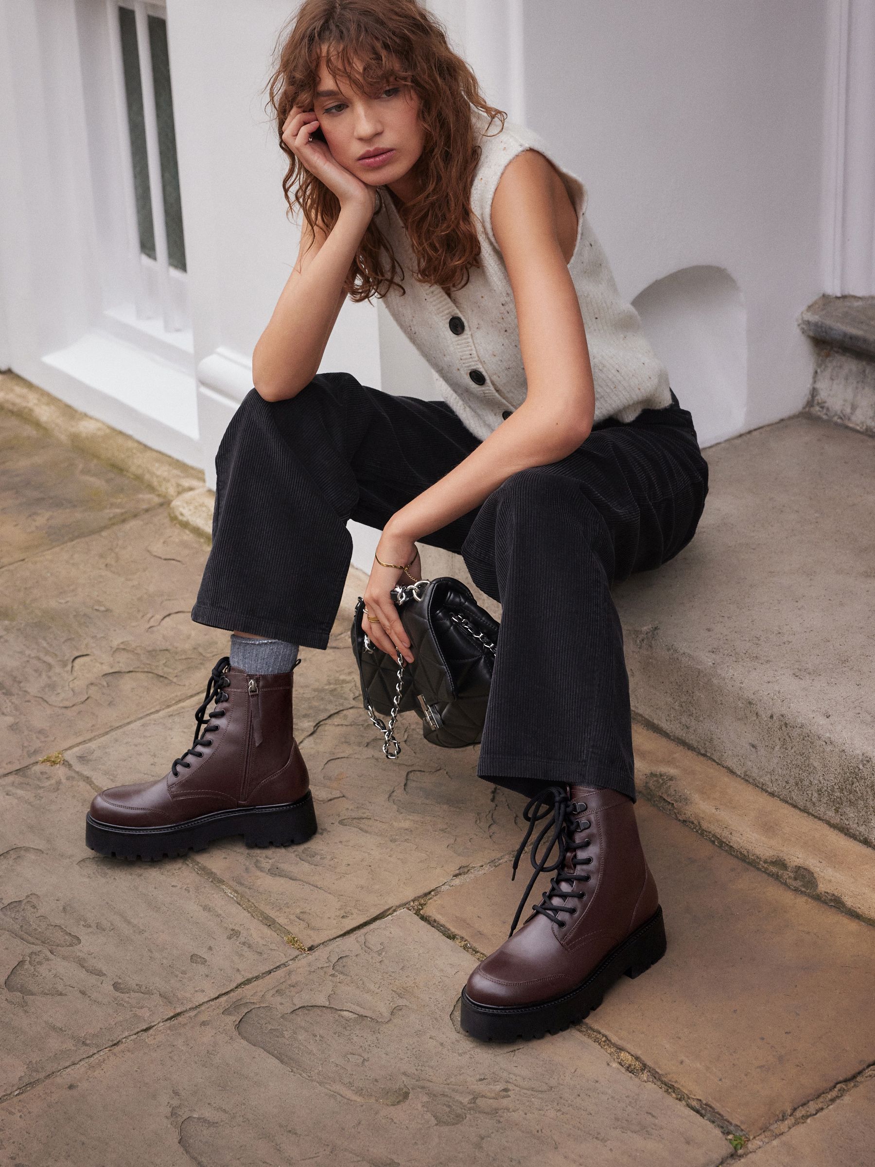 Buy Burgundy Red Signature Leather Forever Comfort Chunky Lace Up Boots from Next Ukraine