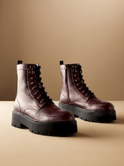 Burgundy Red Signature Leather Forever Comfort® Chunky Lace Up Boots - Image 5 of 12