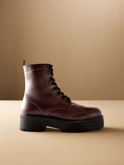 Burgundy Red Signature Leather Forever Comfort® Chunky Lace Up Boots - Image 6 of 12
