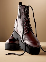 Burgundy Red Signature Leather Forever Comfort® Chunky Lace Up Boots - Image 7 of 12