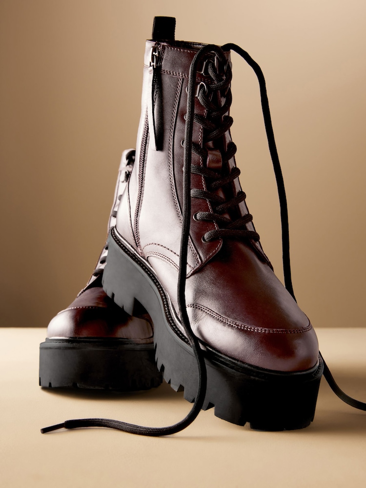 Rouge bordeaux - Signature Forever Leather Comfort® Chunky À lacets Boots - Image 7 of 12