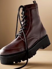 Burgundy Red Signature Leather Forever Comfort® Chunky Lace Up Boots - Image 8 of 12