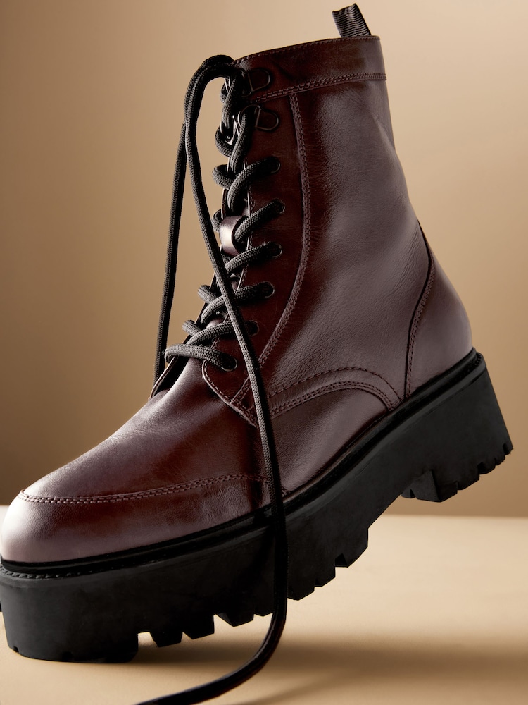 Rouge bordeaux - Signature Forever Leather Comfort® Chunky À lacets Boots - Image 8 of 12