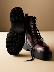 Burgundy Red Signature Leather Forever Comfort® Chunky Lace Up Boots - Image 9 of 12