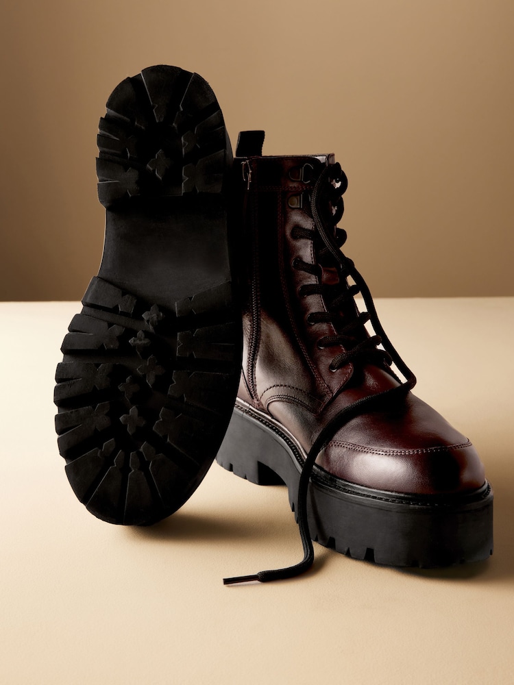 Rouge bordeaux - Signature Forever Leather Comfort® Chunky À lacets Boots - Image 9 of 12