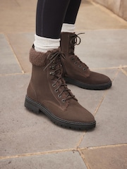 Chocolate Brown Standard/Wide Fit Forever Comfort® Leather Lace-Up Boots - Image 1 of 10