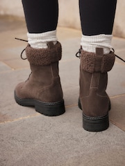 Chocolate Brown Standard/Wide Fit Forever Comfort® Leather Lace-Up Boots - Image 5 of 10