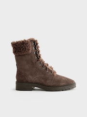 Chocolate Brown Standard/Wide Fit Forever Comfort® Leather Lace-Up Boots - Image 7 of 10