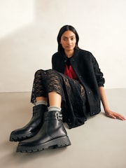 Black Forever Comfort® Chelsea Buckle Leather Ankle Boots - Image 1 of 7