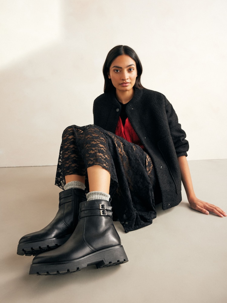 Black Forever Comfort® Chelsea Buckle Leather Ankle Boots - Image 1 of 7