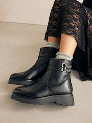 Black Forever Comfort® Chelsea Buckle Leather Ankle Boots - Image 3 of 7