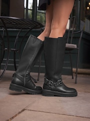 Black Standard/Wide Fit Forever Comfort® Knee High Biker Boots - Image 3 of 8