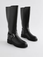 Black Standard/Wide Fit Forever Comfort® Knee High Biker Boots - Image 4 of 8