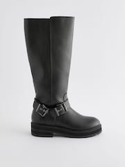 Black Standard/Wide Fit Forever Comfort® Knee High Biker Boots - Image 5 of 8