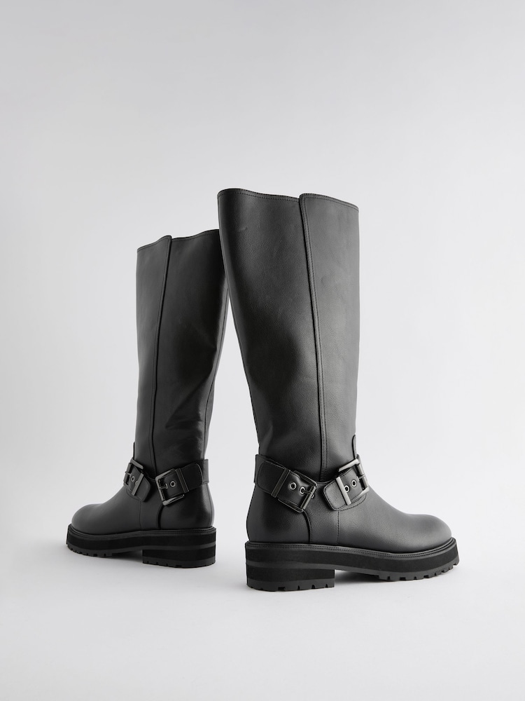 Black Standard/Wide Fit Forever Comfort® Knee High Biker Boots - Image 6 of 8