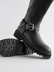 Black Standard/Wide Fit Forever Comfort® Knee High Biker Boots - Image 7 of 8