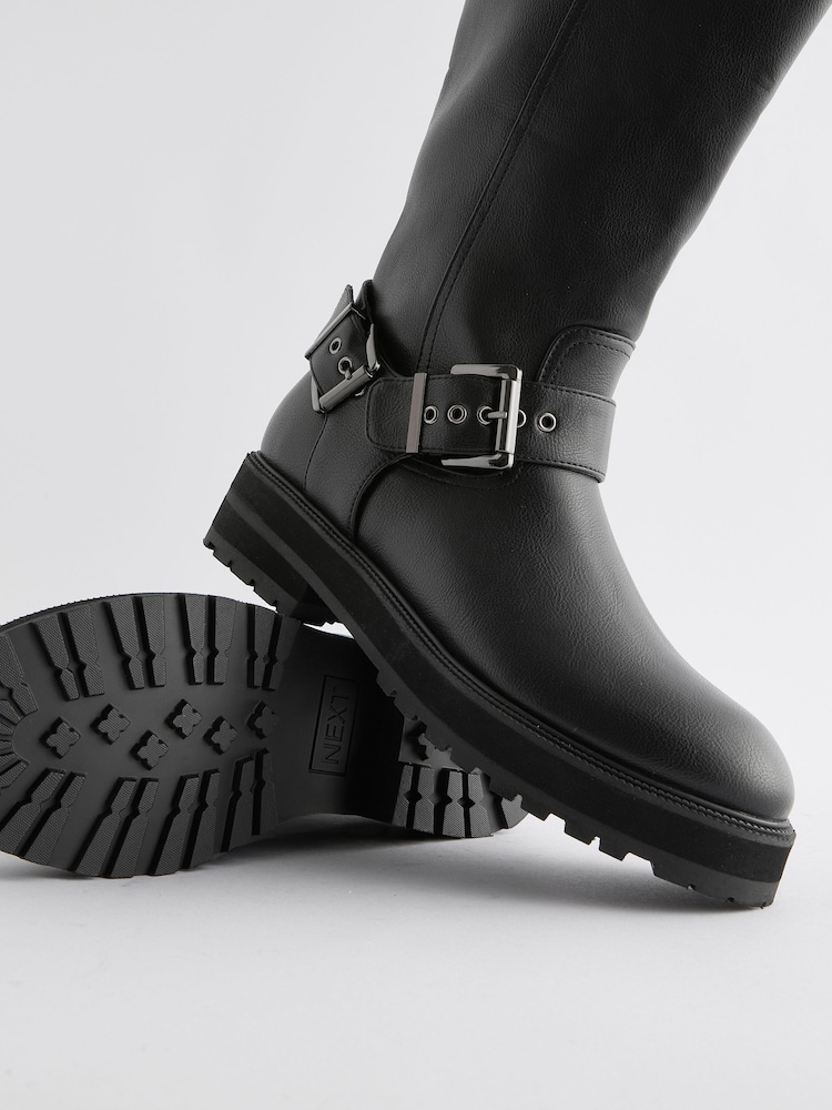 Black Standard/Wide Fit Forever Comfort® Knee High Biker Boots - Image 7 of 8