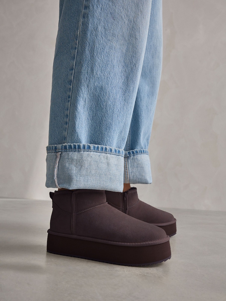 Chocolate Brown Shower Repellent Suede Faux Fur Lined Super Platform Boots - Image 1 of 9 Chocolate Brown Shower Repellent Suede Faux Fur Lined Super Platform Boots - Image 1 of 9