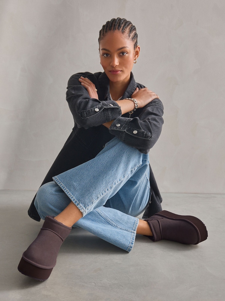 Chocolate Brown Shower Repellent Suede Faux Fur Lined Super Platform Boots - Image 2 of 9 Chocolate Brown Shower Repellent Suede Faux Fur Lined Super Platform Boots - Image 2 of 9