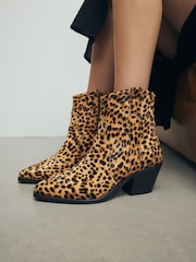 Leopard Print Standard/Wide Fit Forever Comfort® Leather Ankle Cowboy Boots - Image 1 of 11