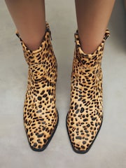Leopard Print Standard/Wide Fit Forever Comfort® Leather Ankle Cowboy Boots - Image 2 of 11