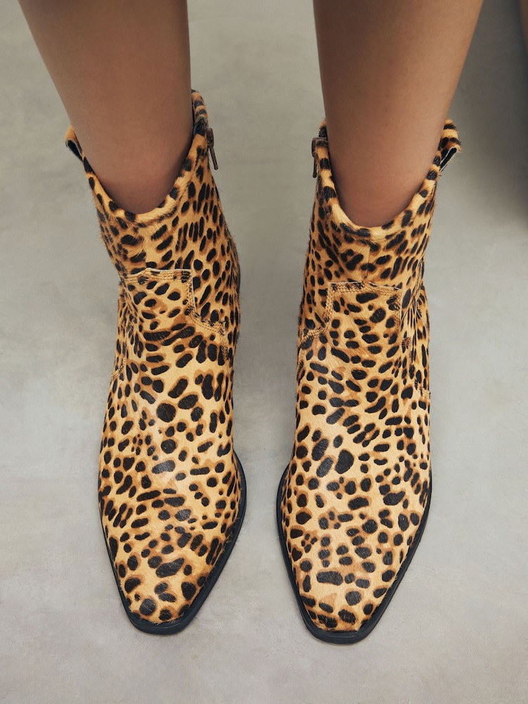 Leopard Print Standard/Wide Fit Forever Comfort® Leather Ankle Cowboy Boots - Image 2 of 11