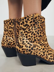 Leopard Print Standard/Wide Fit Forever Comfort® Leather Ankle Cowboy Boots - Image 3 of 11