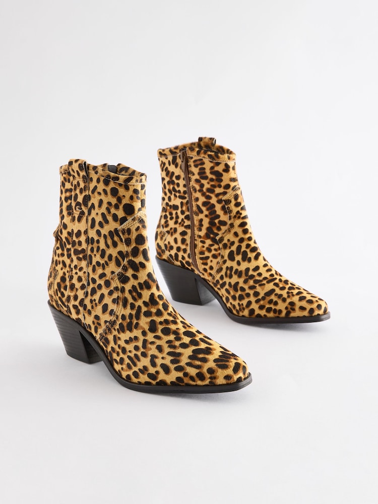 Leopard Print Standard/Wide Fit Forever Comfort® Leather Ankle Cowboy Boots - Image 9 of 11