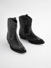 Black Forever Comfort® Stitched Western Cowboy Leather Boots - Image 1 of 6