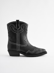 Black Forever Comfort® Stitched Western Cowboy Leather Boots - Image 2 of 6