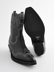 Black Forever Comfort® Stitched Western Cowboy Leather Boots - Image 3 of 6