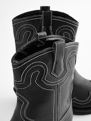Black Forever Comfort® Stitched Western Cowboy Leather Boots - Image 6 of 6