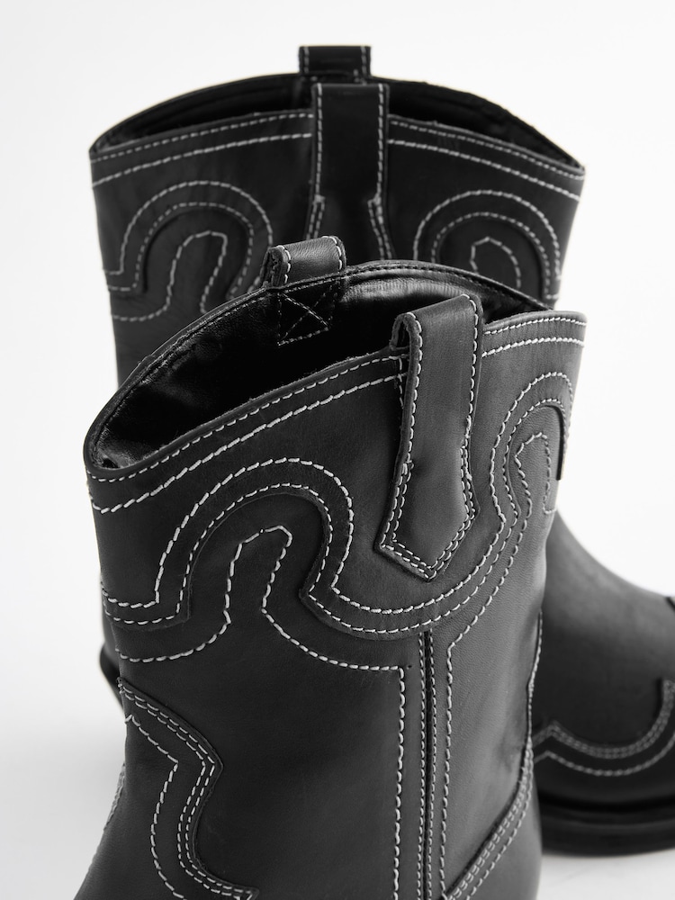Black Forever Comfort® Stitched Western Cowboy Leather Boots - Image 6 of 6