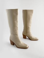 Neutral Leather Forever Comfort® Knee High Block Heel Boots - Image 1 of 4