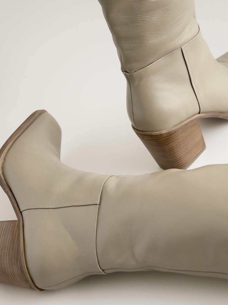 Neutral Leather Forever Comfort® Knee High Block Heel Boots - Image 2 of 4