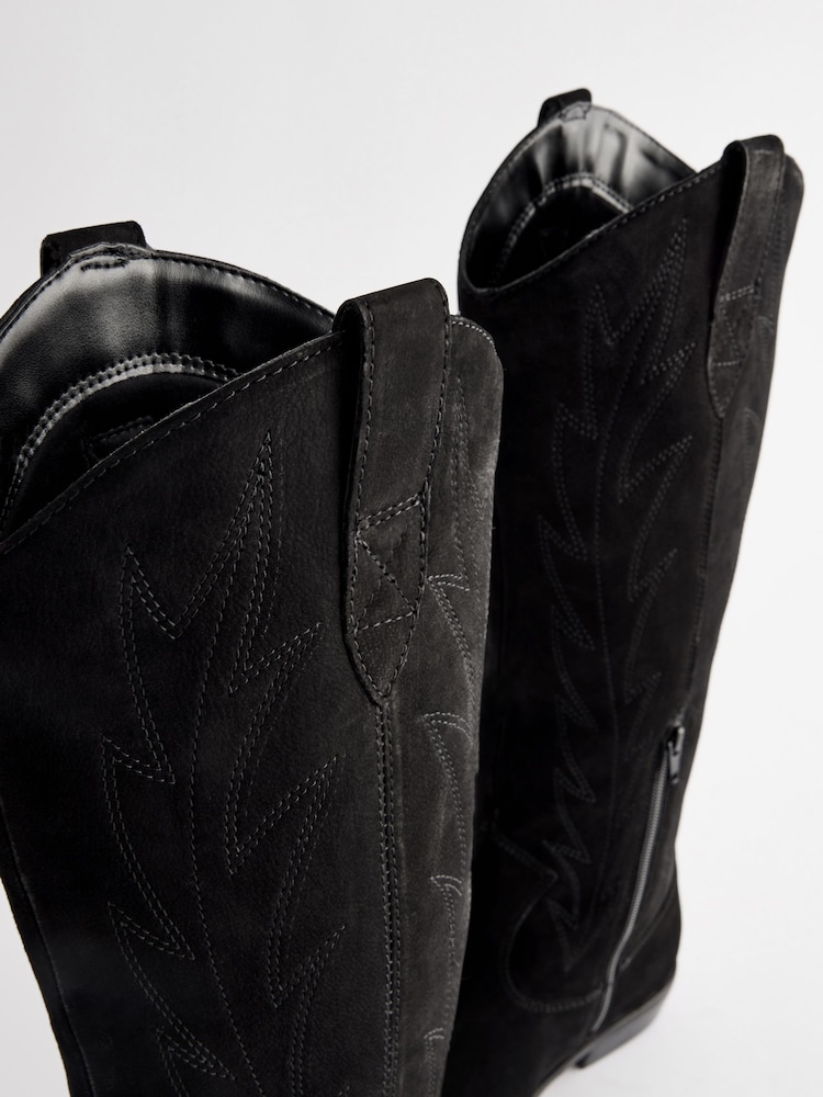 Black Forever Comfort® Suede Stitched Cowboy Knee High Boots - Image 10 of 10