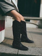 Black Forever Comfort® Suede Stitched Cowboy Knee High Boots - Image 2 of 10