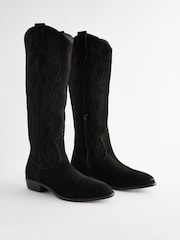 Black Forever Comfort® Suede Stitched Cowboy Knee High Boots - Image 5 of 10